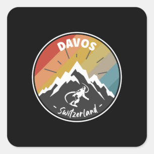 Snowboard Davos Switzerland Quadratischer Aufkleber