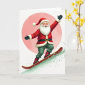 Snowboard fahrender Weihnachtsmann Karte (Gelbe Blume)