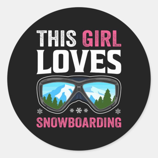 Snowboard Girl Snowboarden Wintergebirge Schnee Runder Aufkleber (Vorderseite)