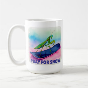 Snowboard-Gottesanbeterin betet für Schnee-Insekte Kaffeetasse