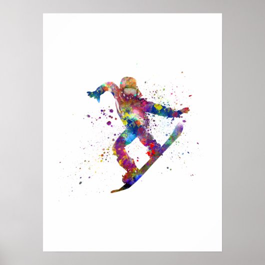 Snowboard in Aquarell Poster (Vorne)