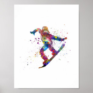 Snowboard in Aquarell Poster