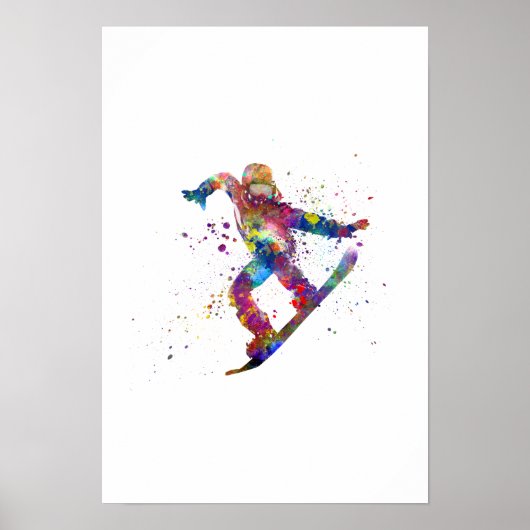Snowboard in Aquarell Poster (Vorne)