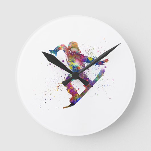 Snowboard in watercolor runde wanduhr (Vorderseite)