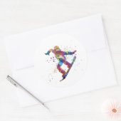 Snowboard in watercolor runder aufkleber (Umschlag)