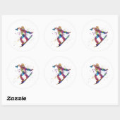 Snowboard in watercolor runder aufkleber (Blatt)