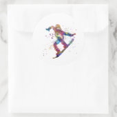 Snowboard in watercolor runder aufkleber (Tasche)