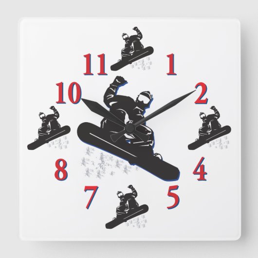 Snowboard ist Zeit - ein Cooler Snowboarder Quadratische Wanduhr (Vorderseite)