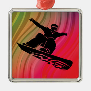 Snowboard Jump Silbernes Ornament