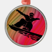 Snowboard Jump Silbernes Ornament (Vorne)