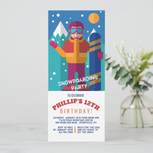 Snowboard Kid Einladung (Stehend Vorderseite)