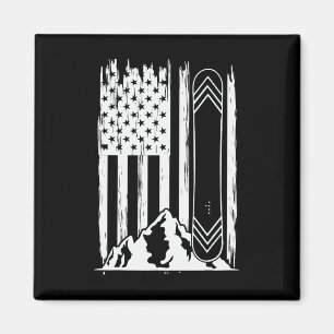 Snowboard Mountains American Flag Winter Sport Top Magnet