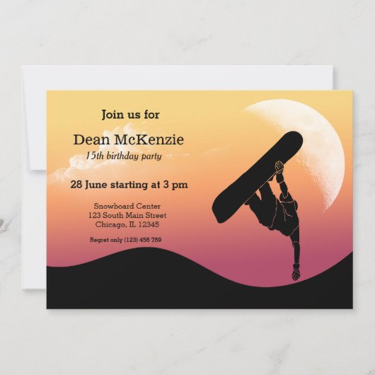 Snowboard-Party Einladung (Vorderseite)