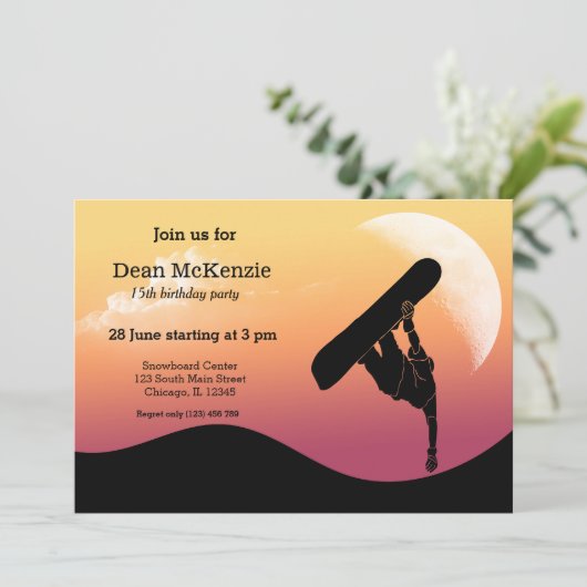 Snowboard-Party Einladung (Stehend Vorderseite)