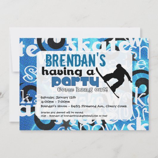 Snowboard-Party Einladung (Vorderseite)