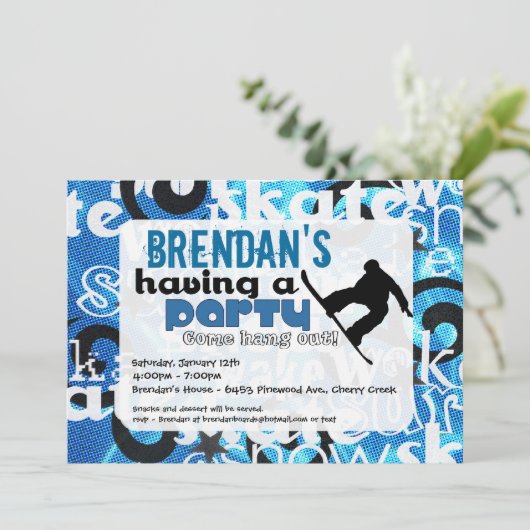 Snowboard-Party Einladung (Stehend Vorderseite)