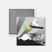 Snowboard. Pulverschnee. Magnet (Vorderseite/Rückseite)
