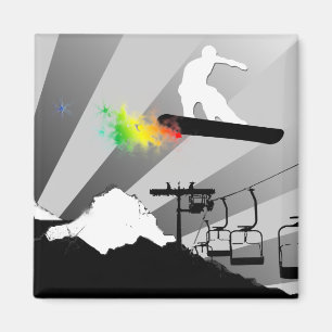 Snowboard. Pulverspur Magnet