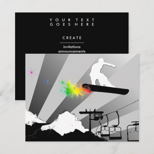 Snowboard : Regenbogenpulvers Einladung (Vorne/Hinten)