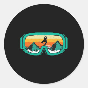 Snowboard - Retro Goggles Wintersport Lover Snowb Runder Aufkleber