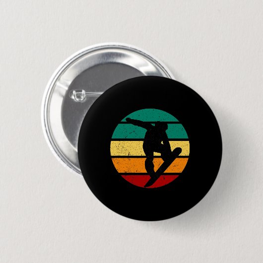 Snowboard Retro Sonnenuntergang Wintersportort Alp Button (Vorne & Hinten)