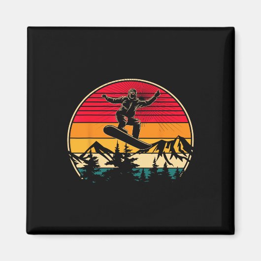 Snowboard Retro Sunset Style Snowboarden Winter S Magnet (Vorne)