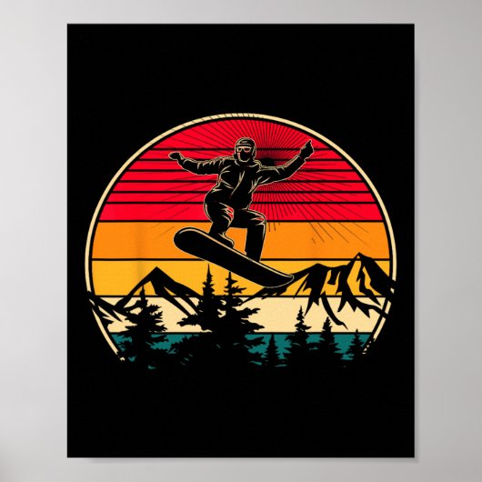 Snowboard Retro Sunset Style Snowboarden Winter S Poster (Vorne)