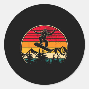 Snowboard Retro Sunset Style Snowboarden Winter S Runder Aufkleber