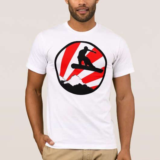 Snowboard. rote Strahlen. Berg T-Shirt (Vorderseite)