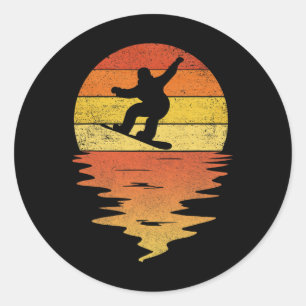 Snowboard-Shirt Retro-Sonnenuntergang 70er Vintage Runder Aufkleber