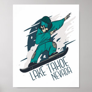 Snowboard Skeleton Lake Tahoe Skifahren Winterferi Poster