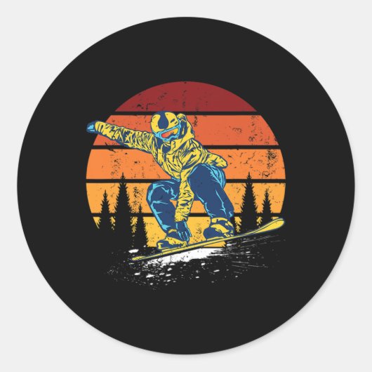 Snowboard Snowboarden Snowboarder Vintag Winter Runder Aufkleber (Vorderseite)
