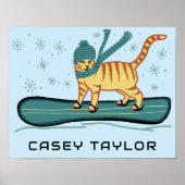 SNOWBOARD Tabby Cat Funny INDIVIDUELLE NAME Kinder Poster (Vorne)