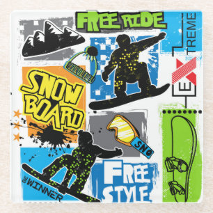 Snowboard Typografie: Hintergrund des extremen Kin Glasuntersetzer