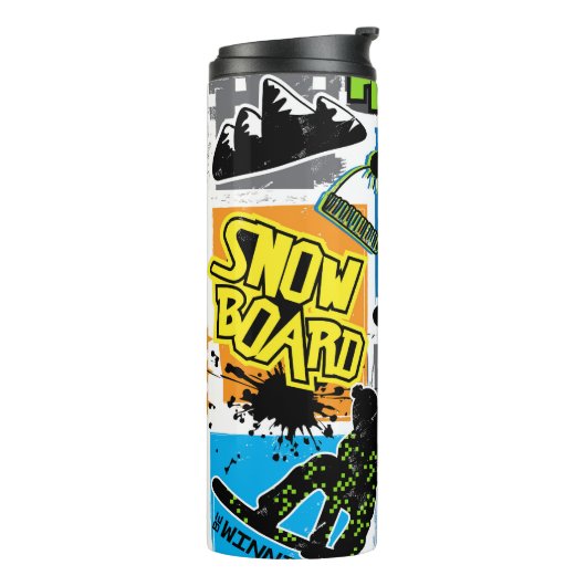 Snowboard Typografie: Hintergrund des extremen Kin Thermosbecher (Nach links gedreht)