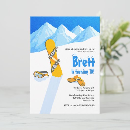Snowboard-Winter-Spaß-Einladung Einladung (Stehend Vorderseite)