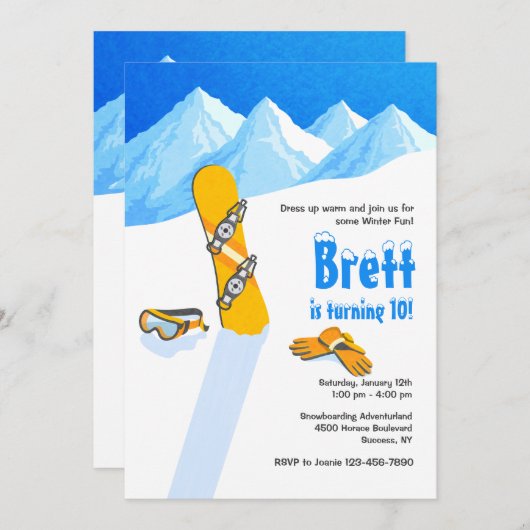 Snowboard-Winter-Spaß-Einladung Einladung (Vorne/Hinten)