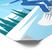 Snowboard Young Woman Sun Trees Blue Hills Poster (Ecke)