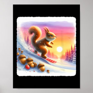 Snowboarden Eichhörnchen auf frostiger Steigung be Poster