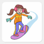 Snowboarden Girl Snow Fun Square Sticker (Vorderseite)