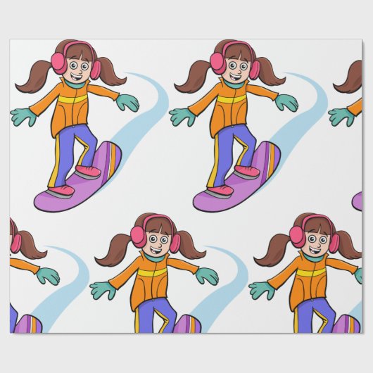 Snowboarden Girl Snow Fun Wrapping Paper Geschenkpapier (Flach)