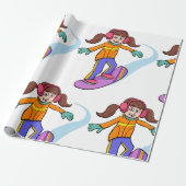 Snowboarden Girl Snow Fun Wrapping Paper Geschenkpapier (Ungerollt)