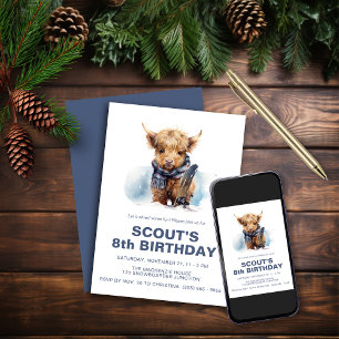 Snowboarden Highland Cow Einladung