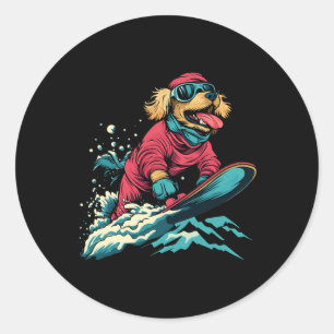 Snowboarden - Hund auf einem Snowboard Runder Aufkleber