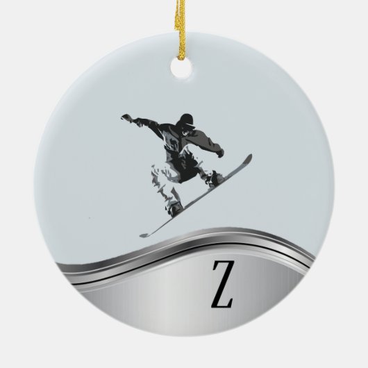 Snowboarden Monogram Snowboard Keramik Ornament (Hinten)