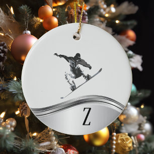 Snowboarden-Monogramm-Geschenk Snowboard Keramik Ornament
