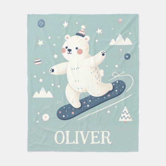 Snowboarden Niedlicher Polarbär Fleecedecke (Vorderseite)