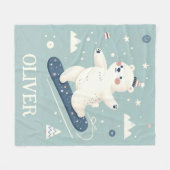 Snowboarden Niedlicher Polarbär Fleecedecke (Vorderseite (Horizontal))