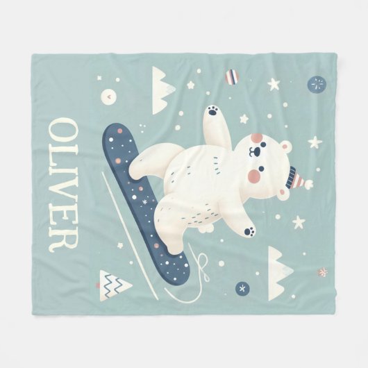 Snowboarden Niedlicher Polarbär Fleecedecke (Vorderseite (Horizontal))