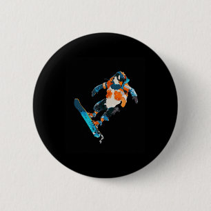 Snowboarden Pinguin Wintersport Spaß Button